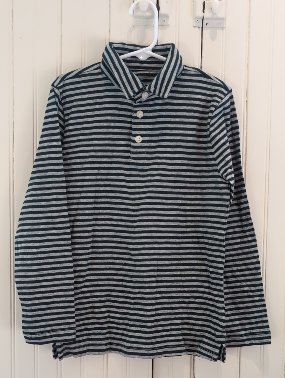 Crewcuts Long-Sleeve Striped Polo Shirt - Green & Gray